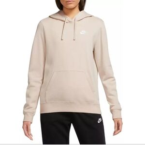 Nike Sportswear Club Fleece Hoodie Women XS Beige Sweatshirt Pullover DQ5793